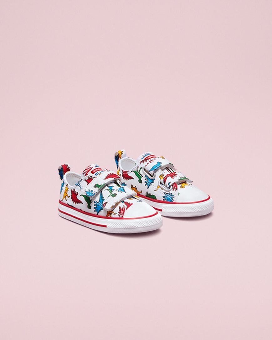 Tenisi Baieti Converse Chuck Taylor All Star Easy-On Dinosaurs Albi Rosii Albastri | RO TVCLQ014